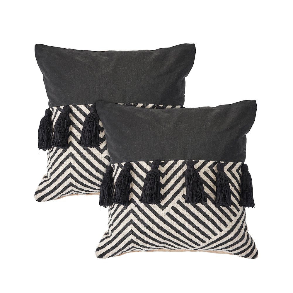 Elevate Cotton Pillow Set of 2 in Black/White, 20" x 20". Picture 1