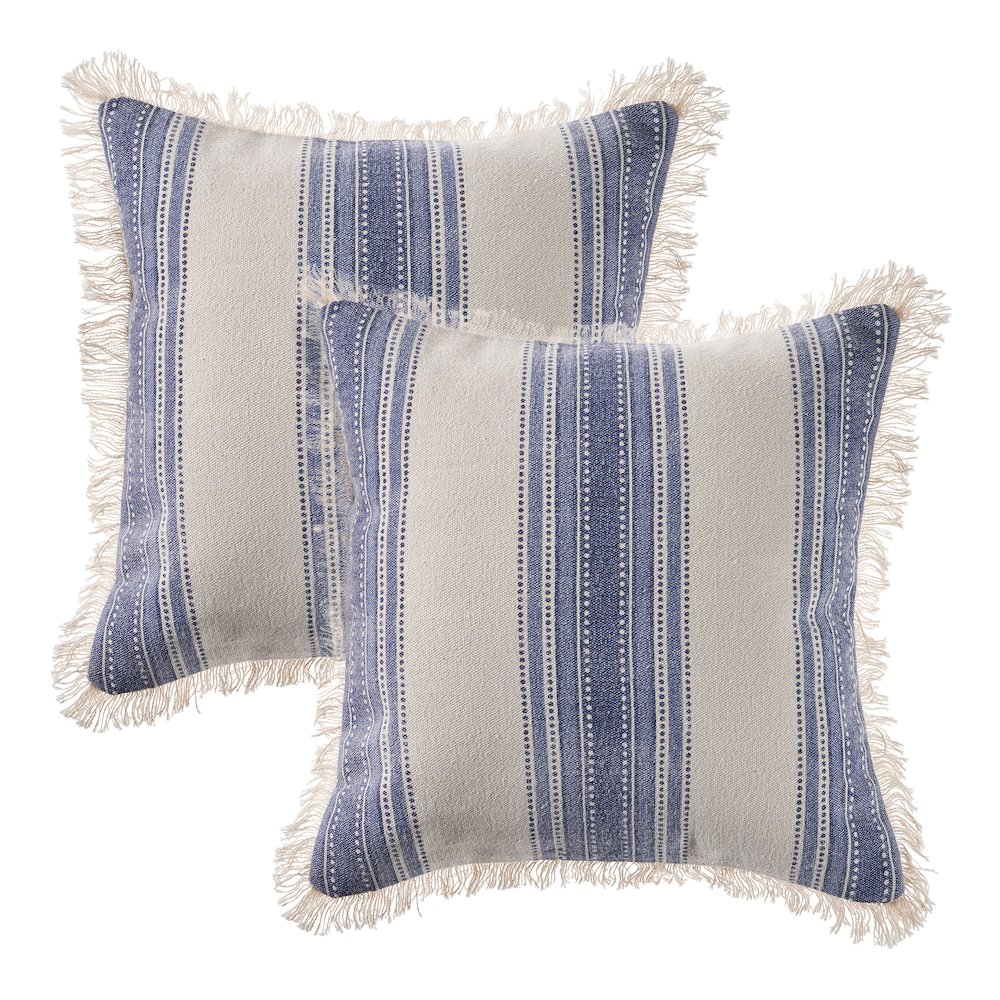Seashore Cotton Pillow Set of 2 in Blue/White, 18" x 18". Picture 1