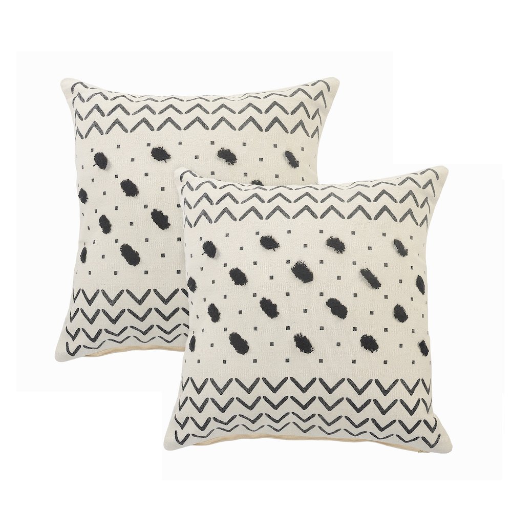 Avant-garde Cotton Pillow Set of 2 in Ivory/Black, 20" x 20". Picture 1