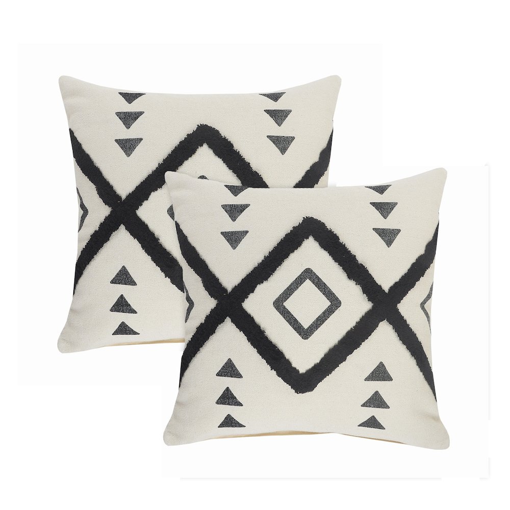 Avant-garde Cotton Pillow Set of 2 in Cream/Black, 20" x 20". Picture 1