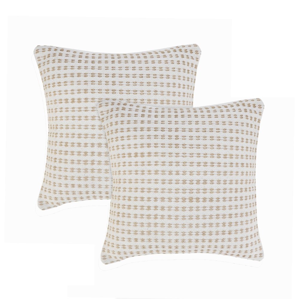 Reed Cotton and Jute Pillow Set of 2 in Tan/White, 20" x 20". Picture 1
