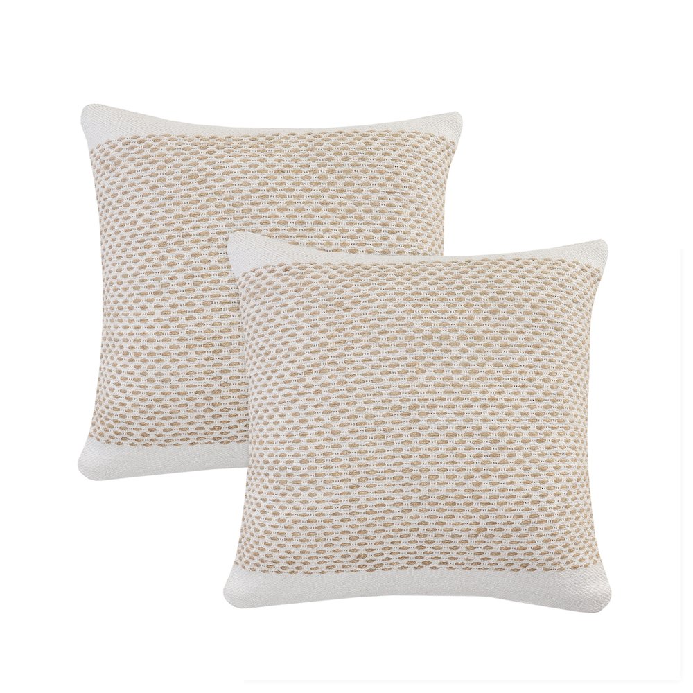 Reed Cotton and Jute Pillow Set of 2 in Tan/White, 20" x 20". Picture 1