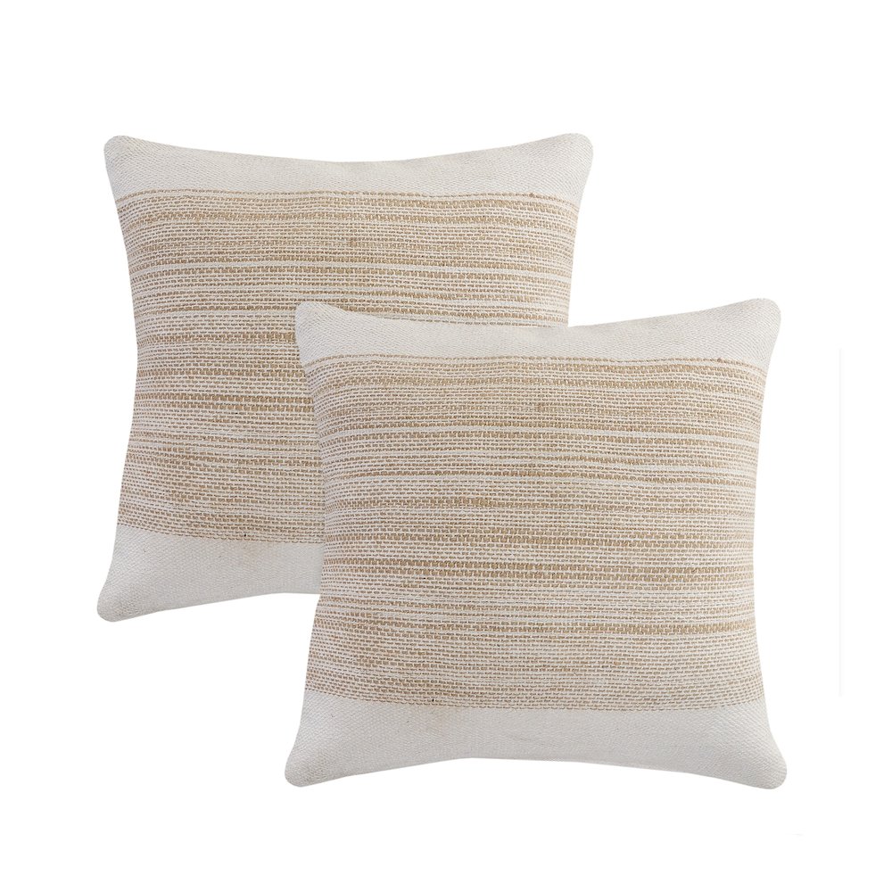 Reed Cotton and Jute Pillow Set of 2 in Tan/White, 20" x 20". Picture 1