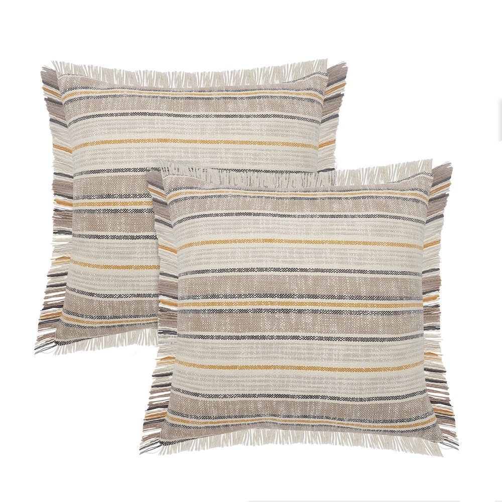 Drew Cotton Pillow Set of 2 in Yellow/Tan, 20" x 20". Picture 1