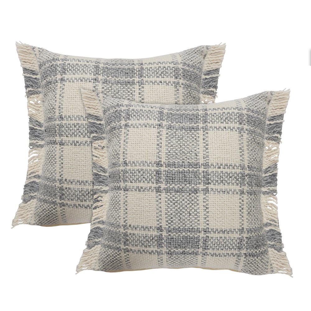 Drew Cotton Blend Pillow Set of 2 in Ivory/Gray, 20" x 20". Picture 1