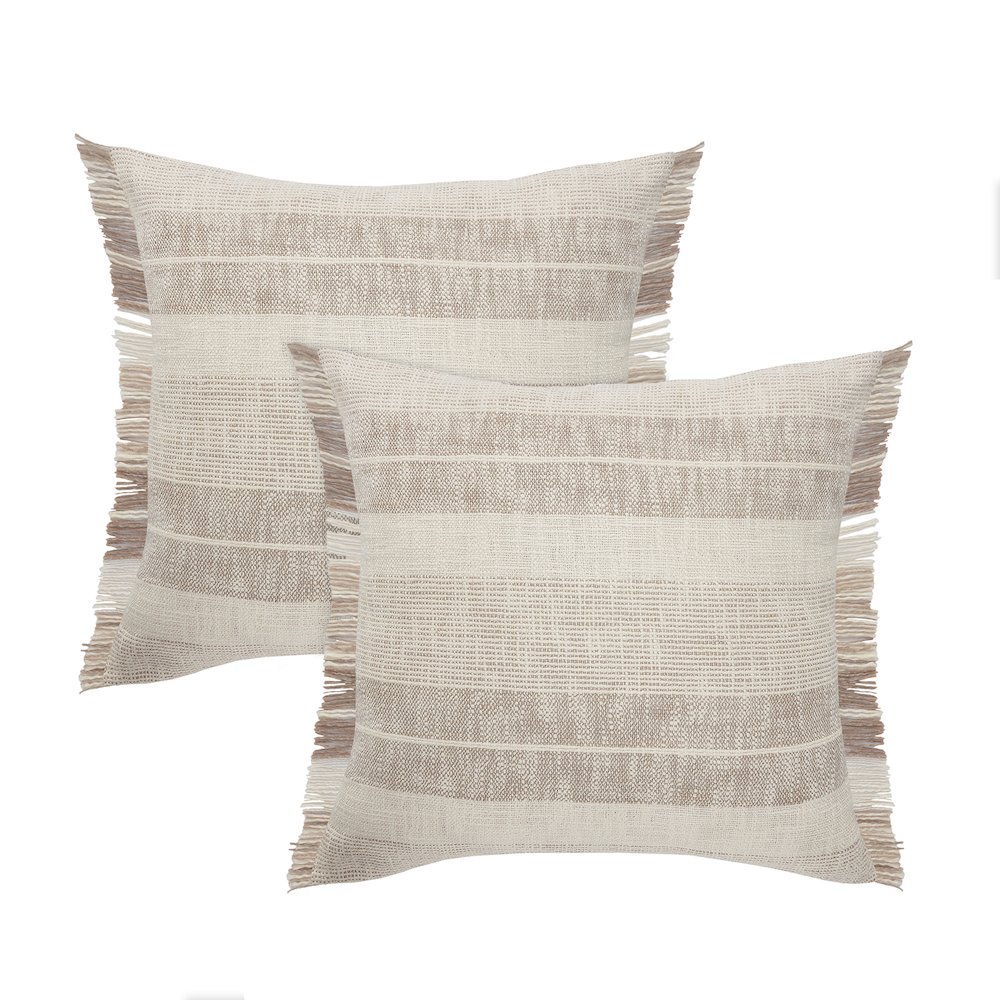 Drew Cotton Pillow Set of 2 in Brown/Ivory, 20" x 20". Picture 1