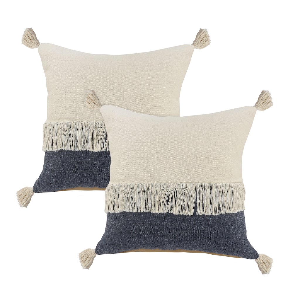 Carnival Cotton Pillow Set of 2 in Blue/Cream, 20" x 20". Picture 1