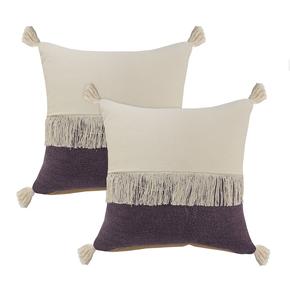 Carnival Cotton Pillow Set of 2 in Purple/Cream, 20" x 20". Picture 1
