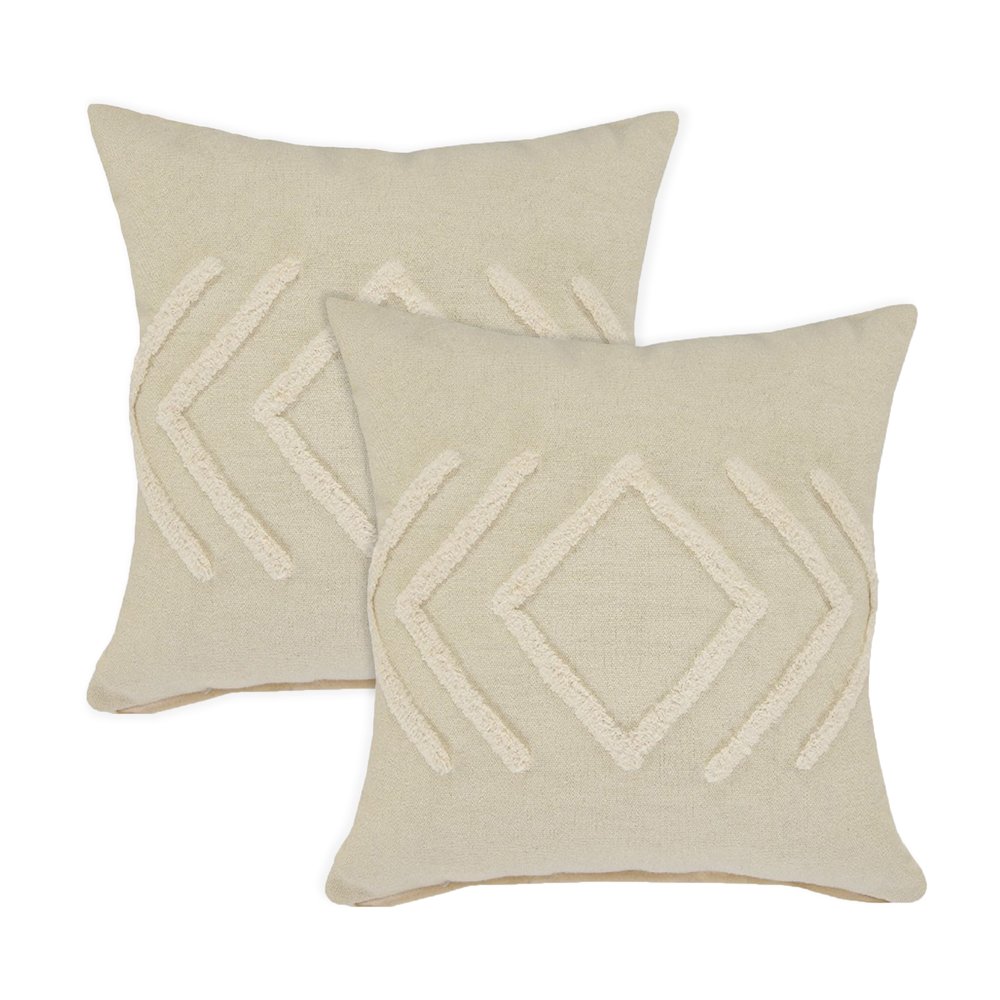 Oslo Cotton Pillow Set of 2 in Cream/White, 20" x 20". Picture 1