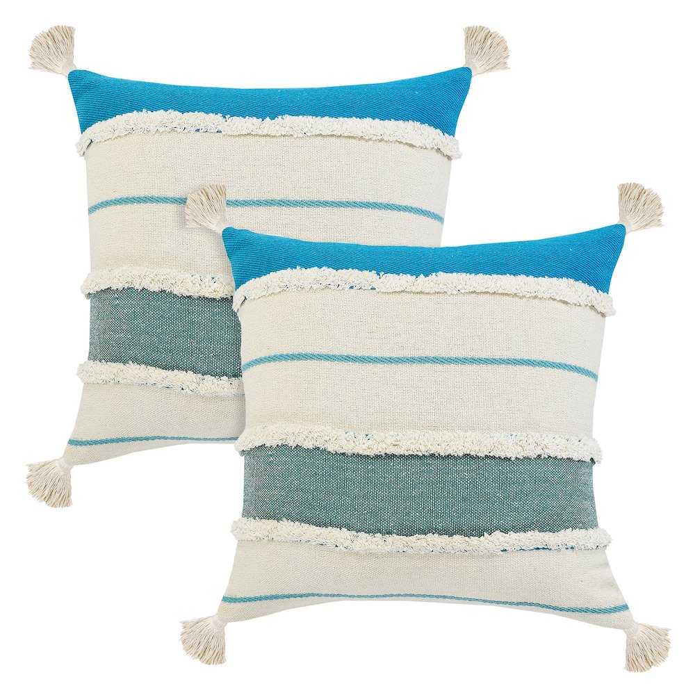 Quarry Cotton Pillow Set of 2 in White/Blue, 20" x 20". Picture 1