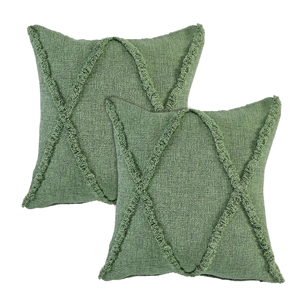 Reese Cotton Pillow Set of 2 in Green, 20" x 20". Picture 1