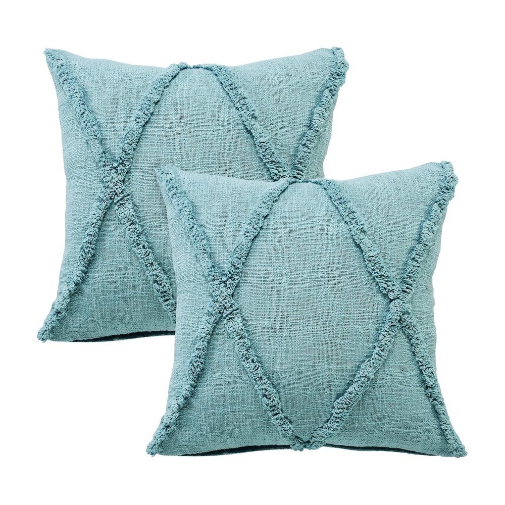Reese Cotton Pillow Set of 2 in Blue, 20" x 20". Picture 1