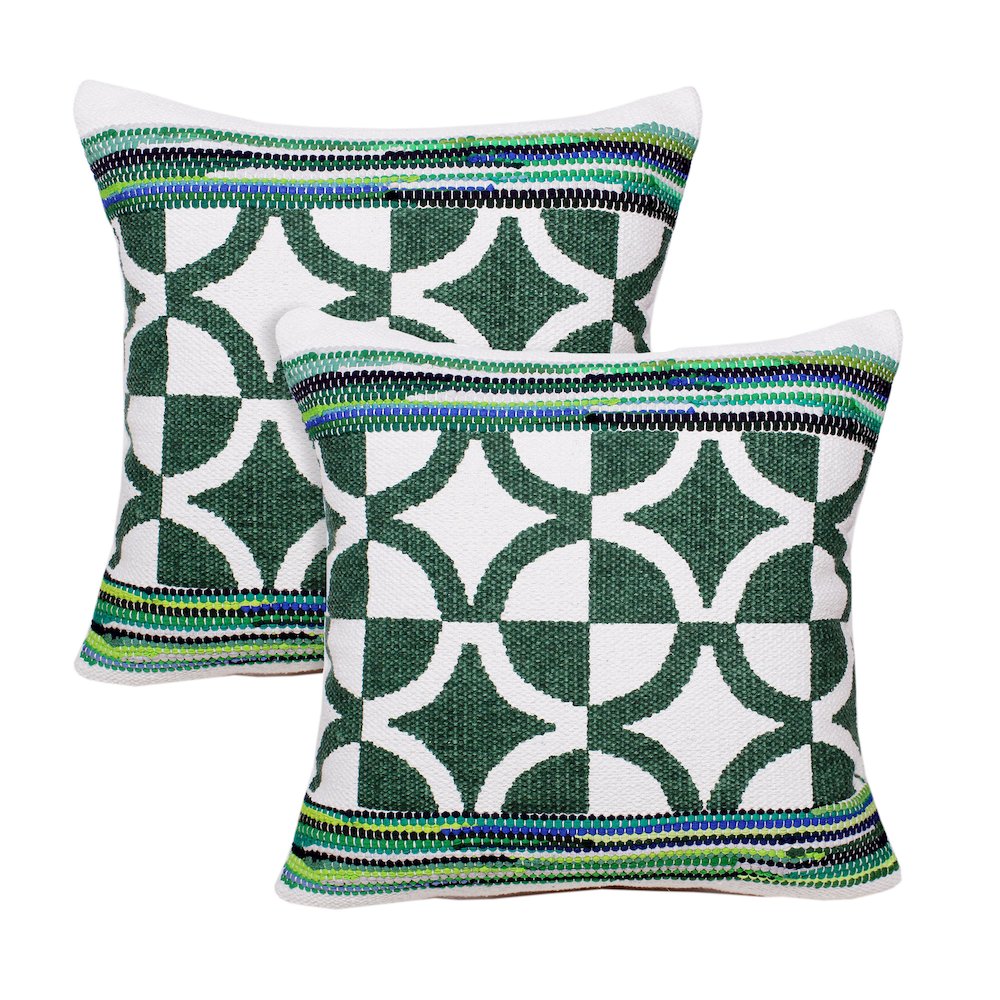 Mindy Cotton Blend Pillow Set of 2 in Green, 20" x 20". Picture 1