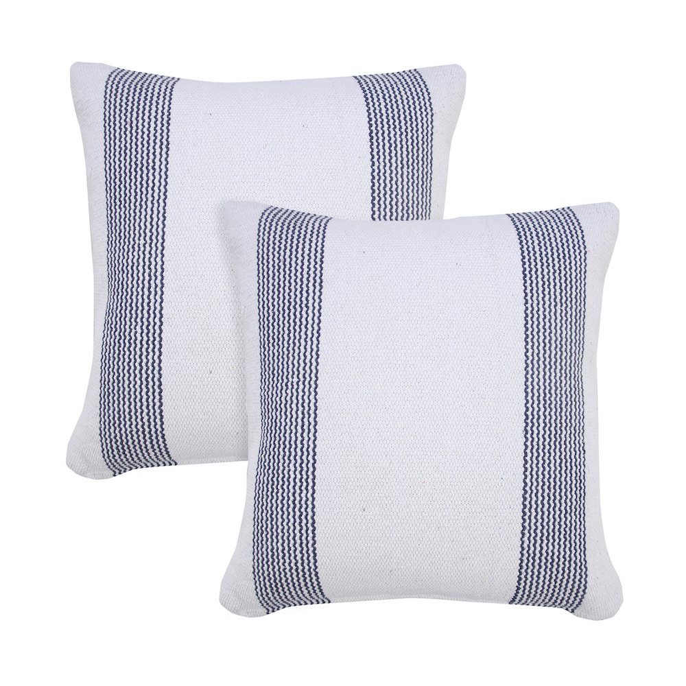 Cabana Cotton Pillow Set of 2 in Blue/White, 20" x 20". Picture 1
