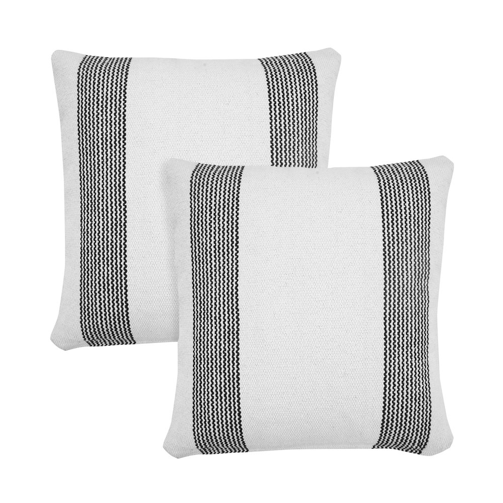Cabana Cotton Pillow Set of 2 in Black/White, 20" x 20". Picture 1