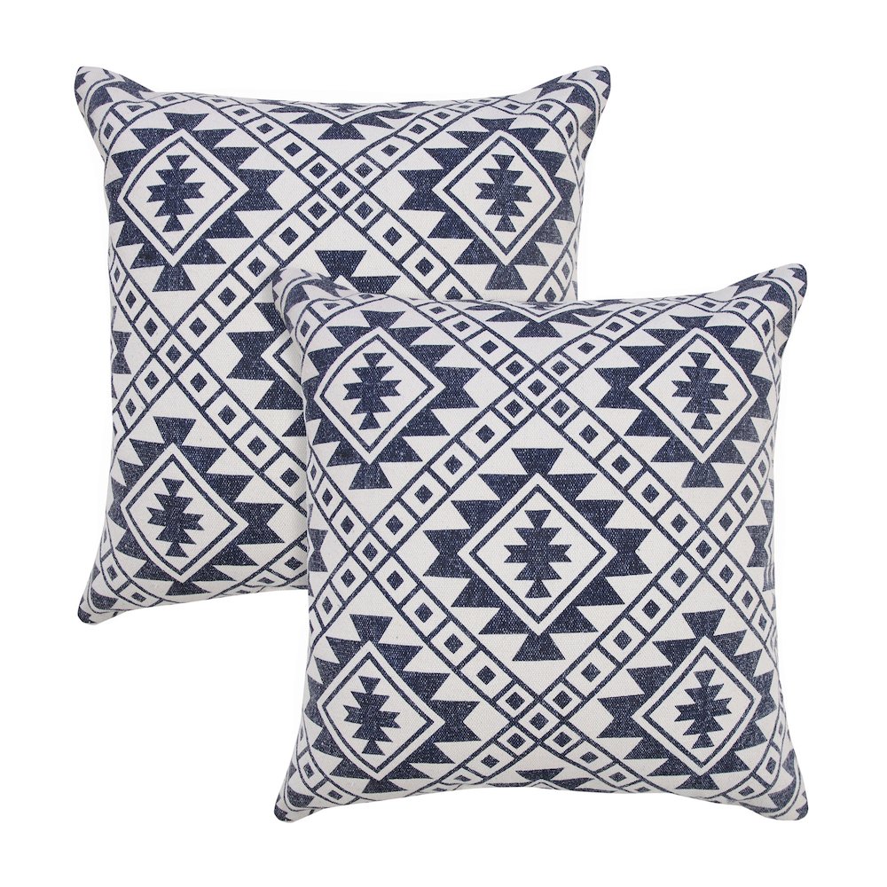 Zion Cotton Pillow Set of 2 in White/Blue, 20" x 20". Picture 1
