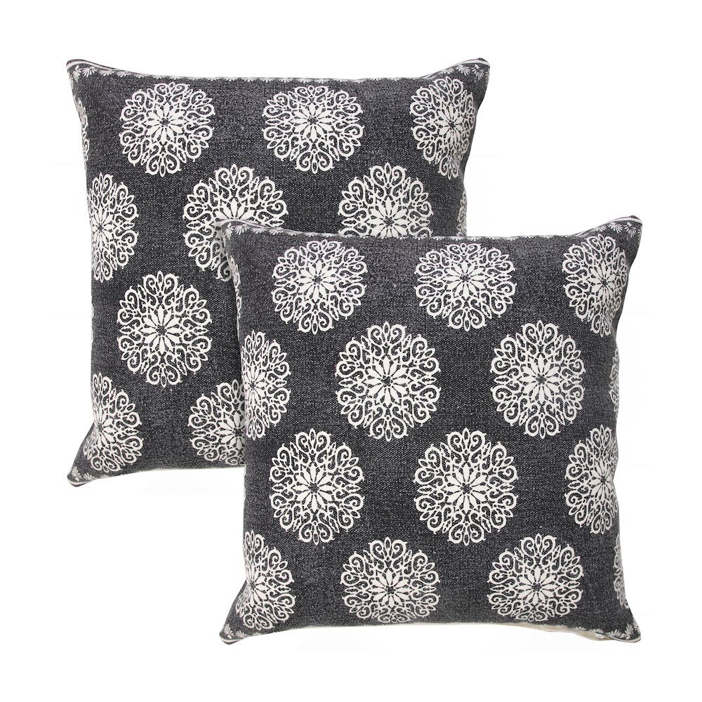 Fantasy Cotton Pillow Set of 2 in Black/White, 20" x 20". Picture 1