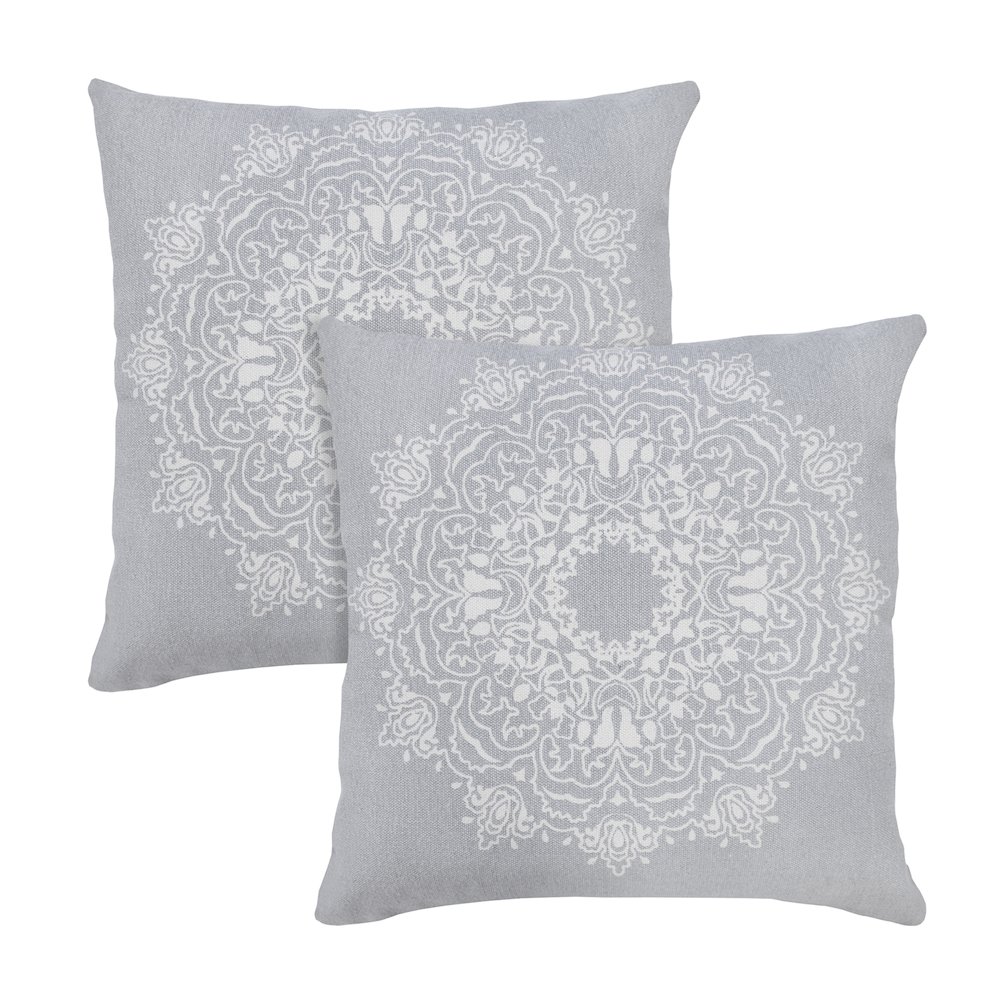 Mandala Cotton Pillow Set of 2 in Gray, 20" x 20". Picture 1