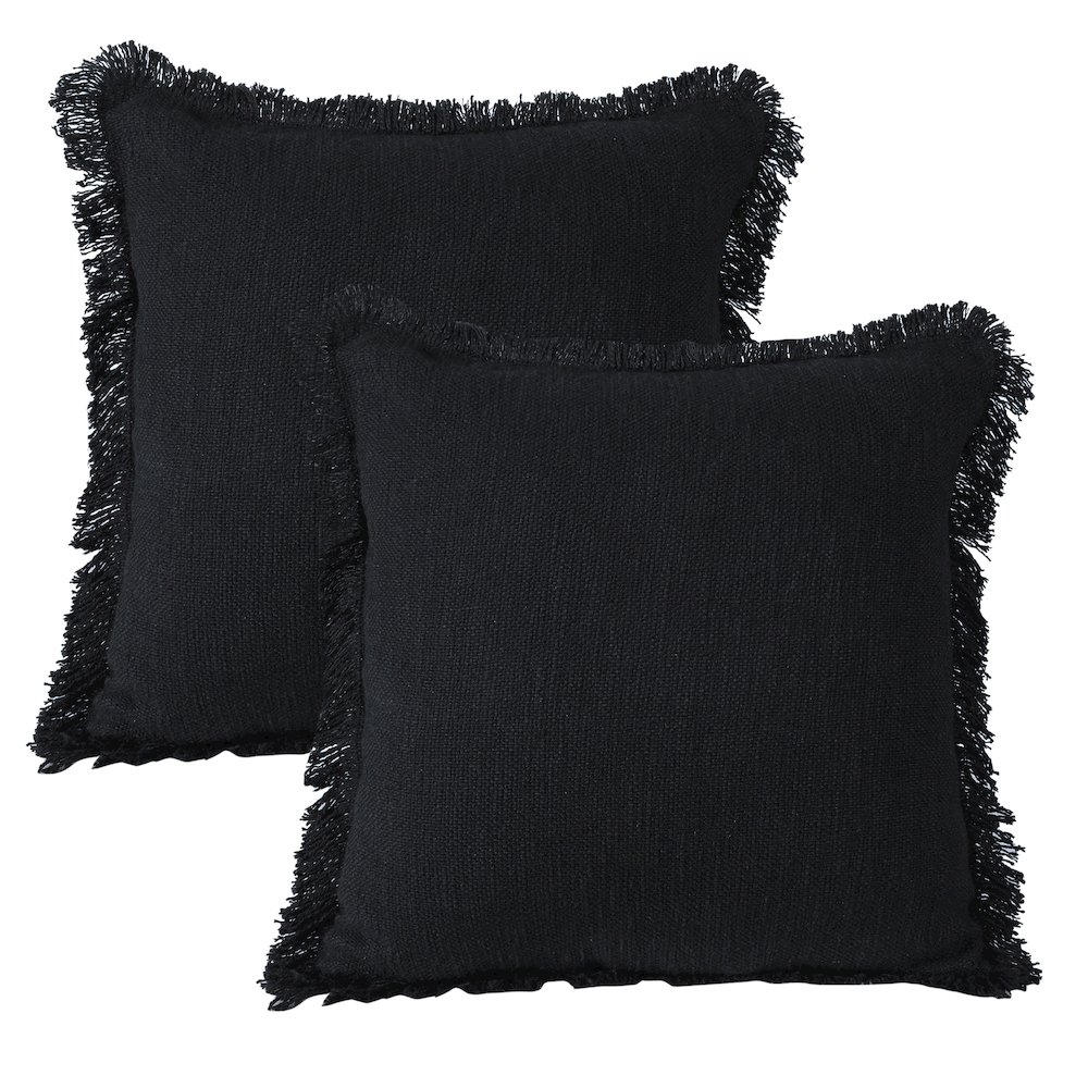 Aspen Cotton Pillow Set of 2 in Black, 20" x 20". Picture 1