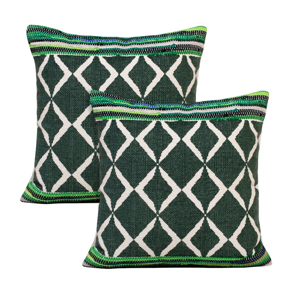 Mindy Cotton Blend Pillow Set of 2 in Green, 20" x 20". Picture 1