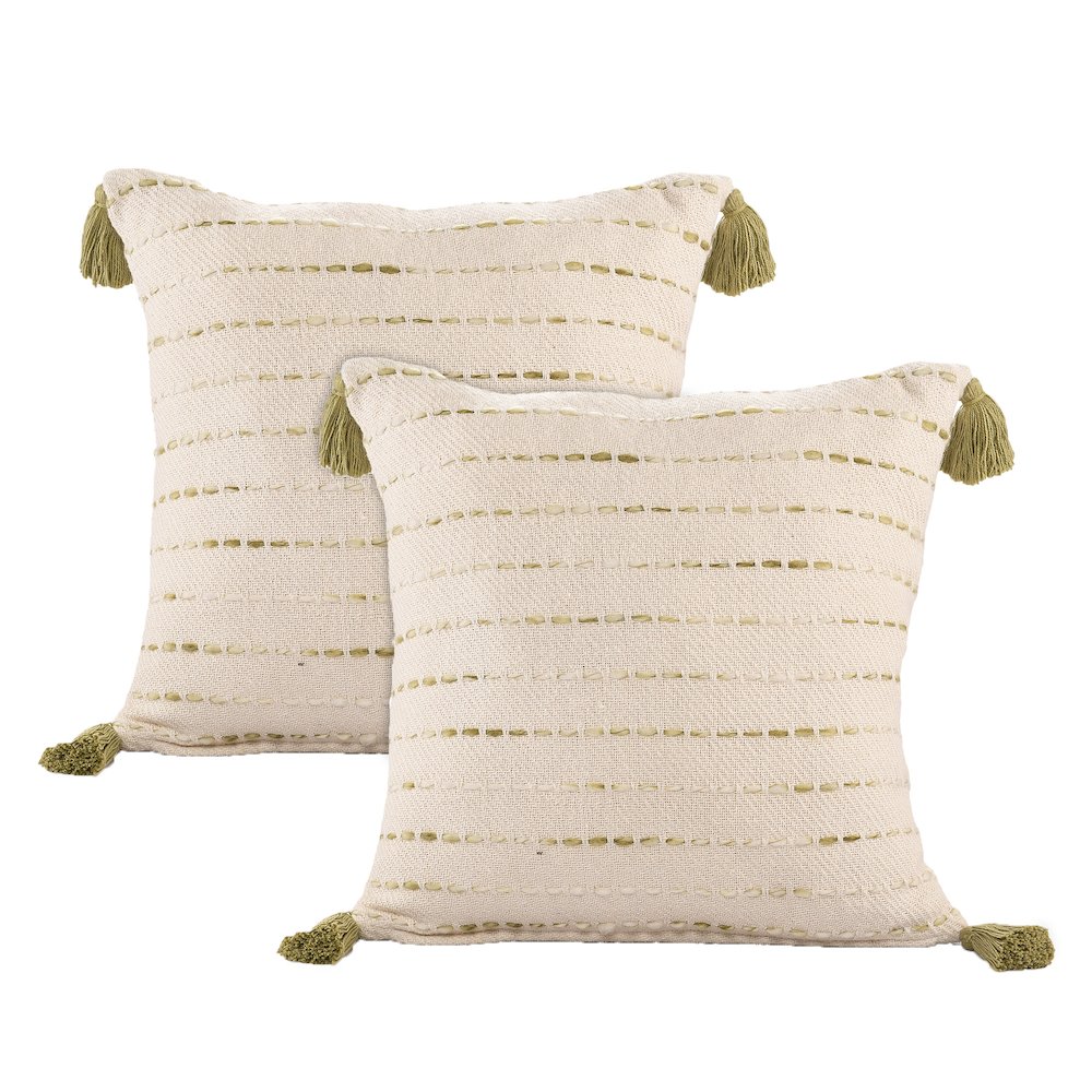 Torrent Cotton Blend Pillow Set of 2 in Green/Ivory, 20" x 20". Picture 1