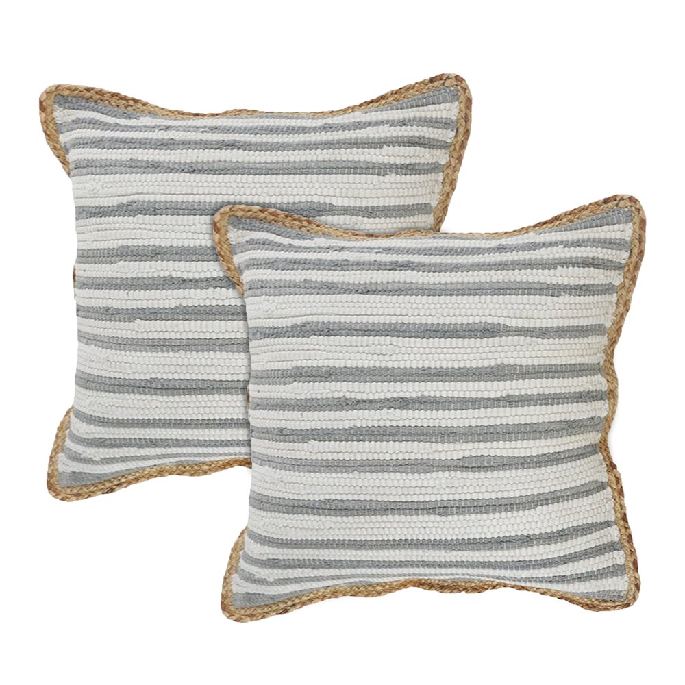 Riley Cotton and Jute Pillow Set of 2 in Gray/White, 18" x 18". Picture 1