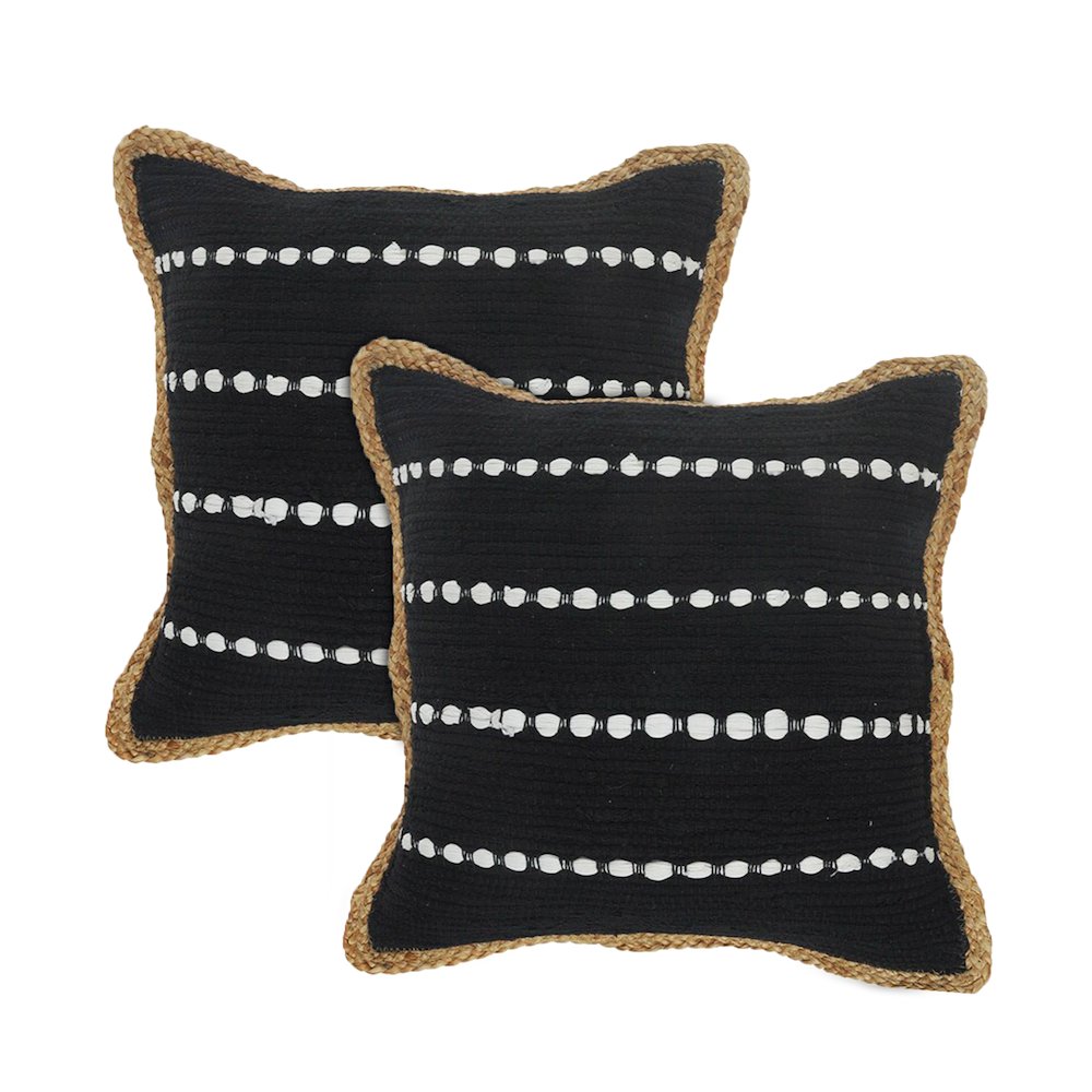 Riley Cotton and Jute Pillow Set of 2 in Black/White, 18" x 18". Picture 1