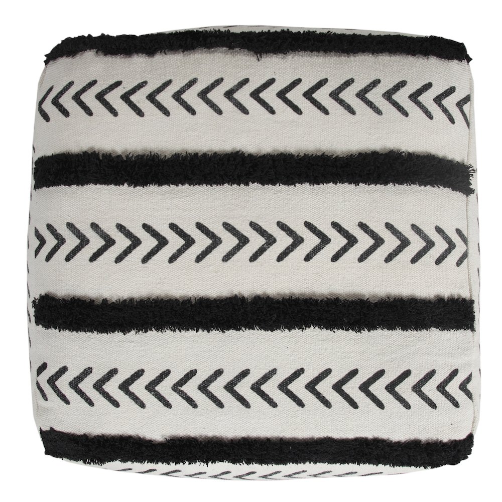 Avant-garde Cotton Indoor Pouf in White/Black, 18" x 18" x 14". Picture 3