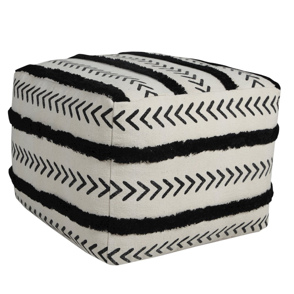 Avant-garde Cotton Indoor Pouf in White/Black, 18" x 18" x 14". Picture 4