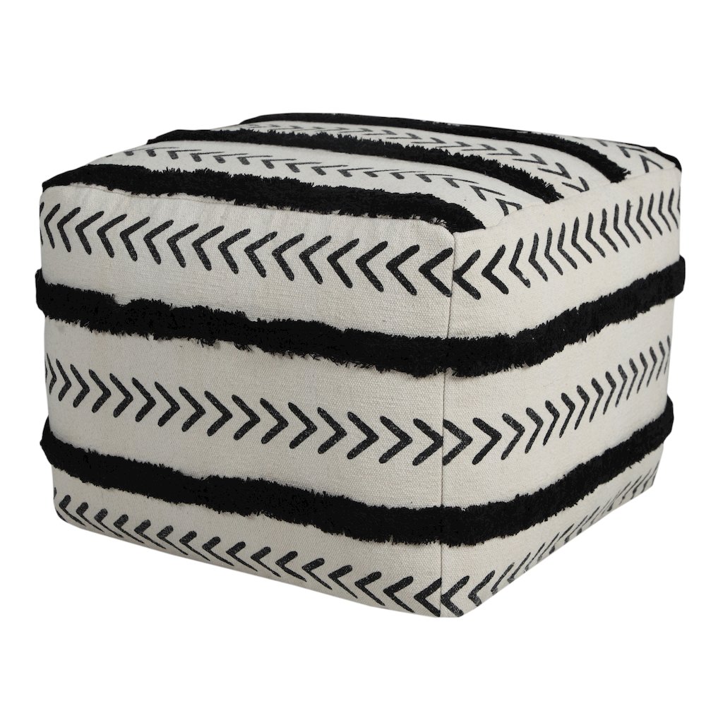 Avant-garde Cotton Indoor Pouf in White/Black, 18" x 18" x 14". Picture 5