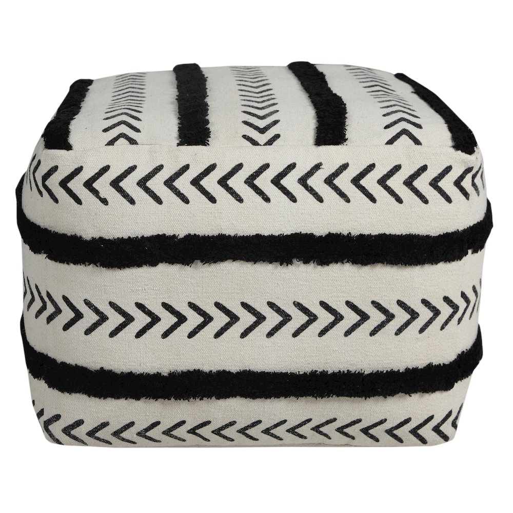 Avant-garde Cotton Indoor Pouf in White/Black, 18" x 18" x 14". Picture 6