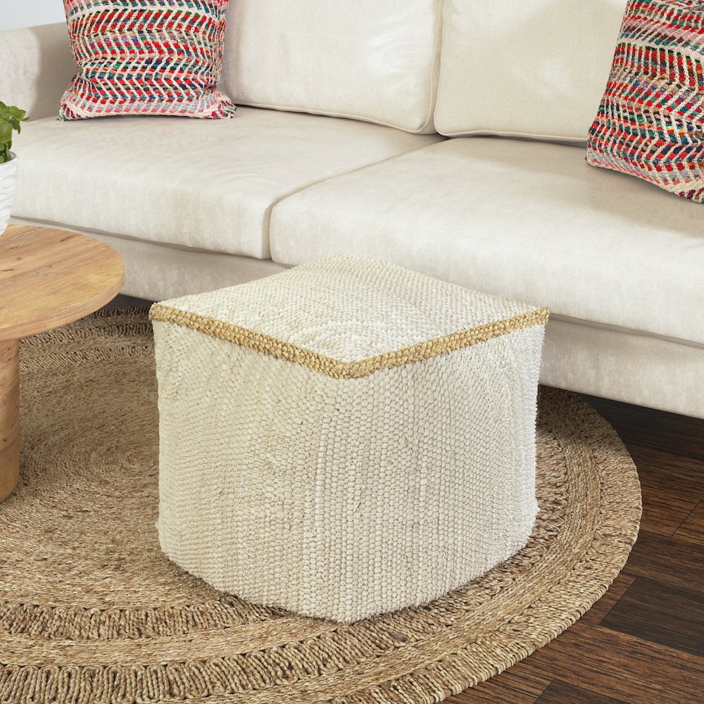 Dillon Cotton and Jute Indoor Pouf in Silver, 18" x 18" x 18". Picture 2