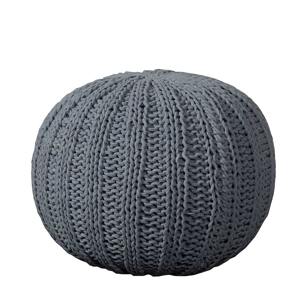 Celtic Cotton Indoor Pouf in Gray, 20" x 20" x 16". Picture 1