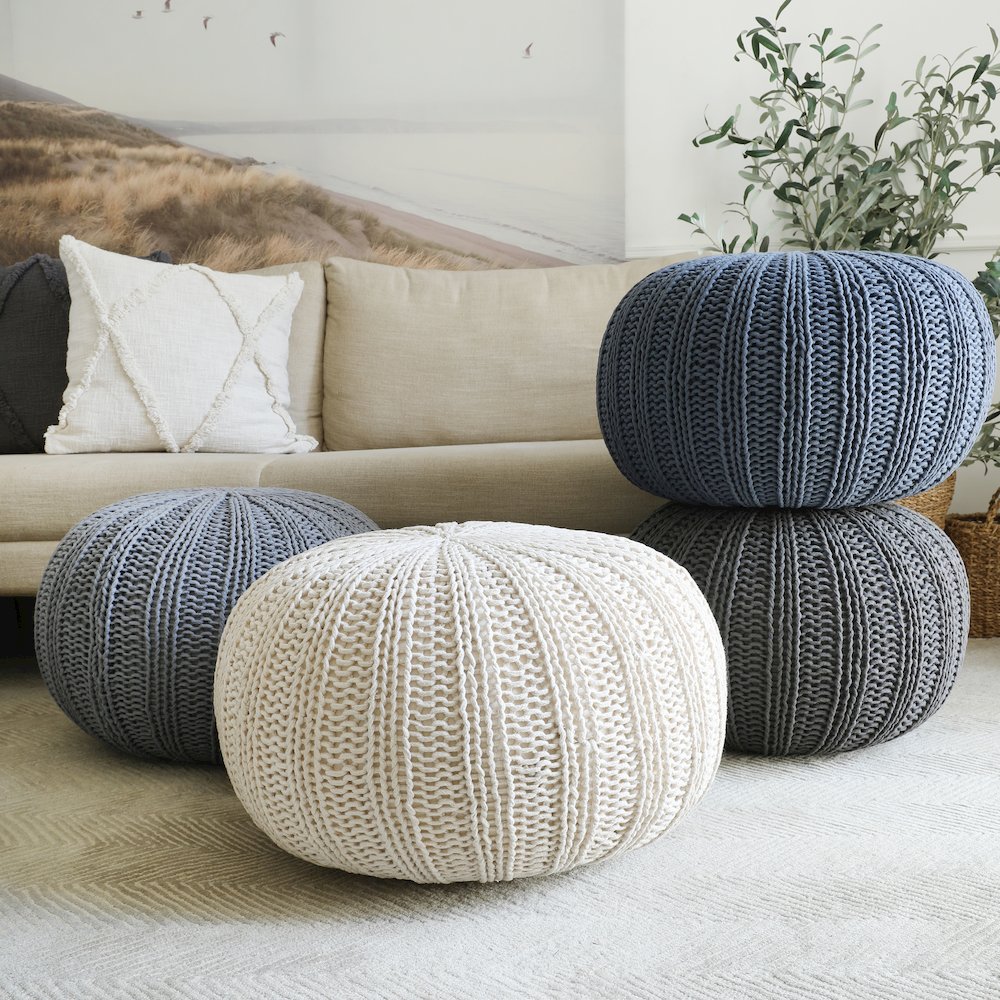 Celtic Cotton Indoor Pouf in Gray, 20" x 20" x 16". Picture 2