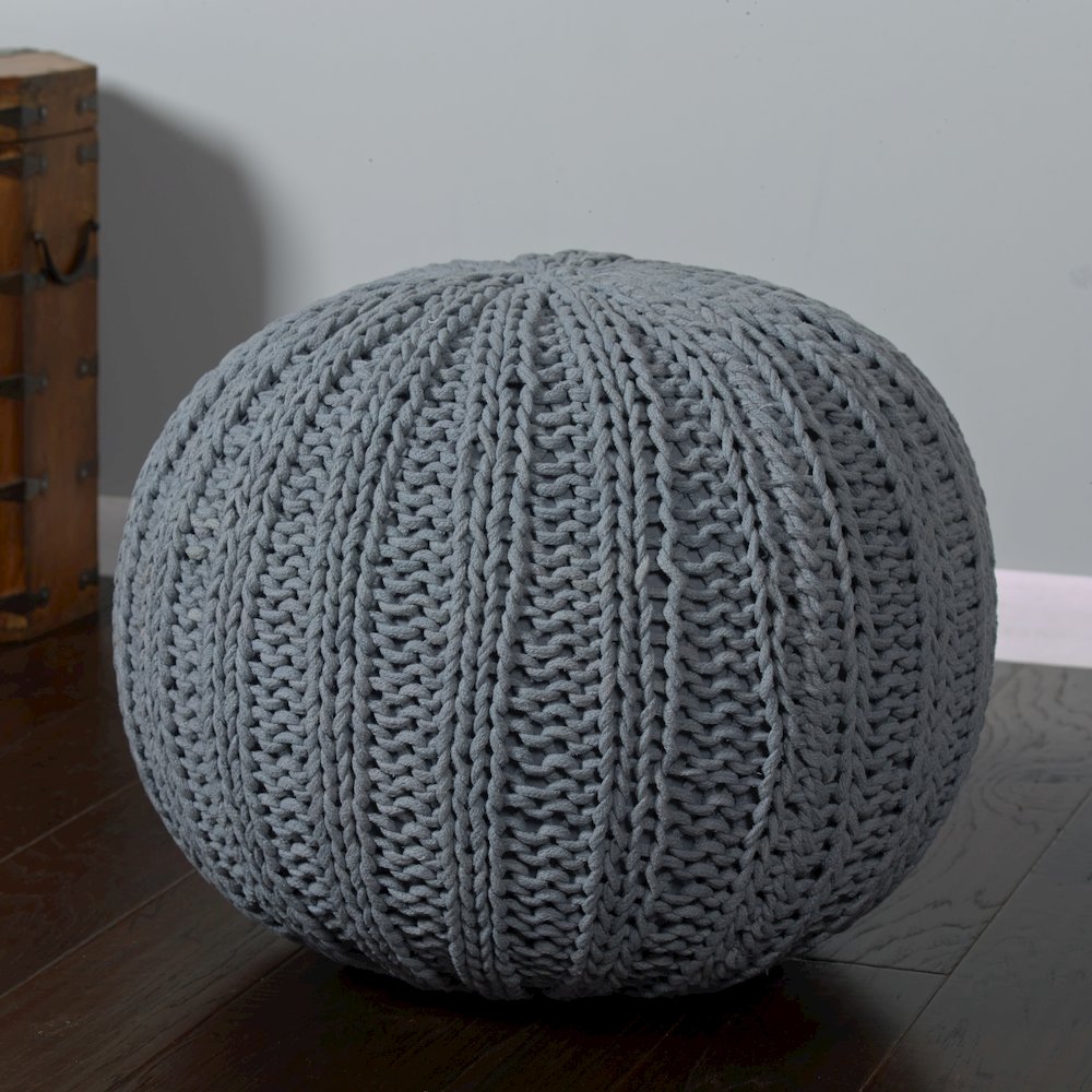Celtic Cotton Indoor Pouf in Gray, 20" x 20" x 16". Picture 4