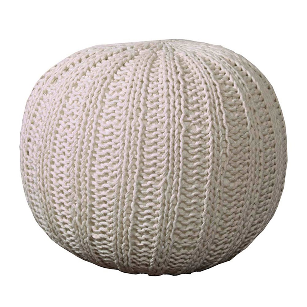 Celtic Cotton Indoor Pouf in Beige, 20" x 20" x 16". Picture 1