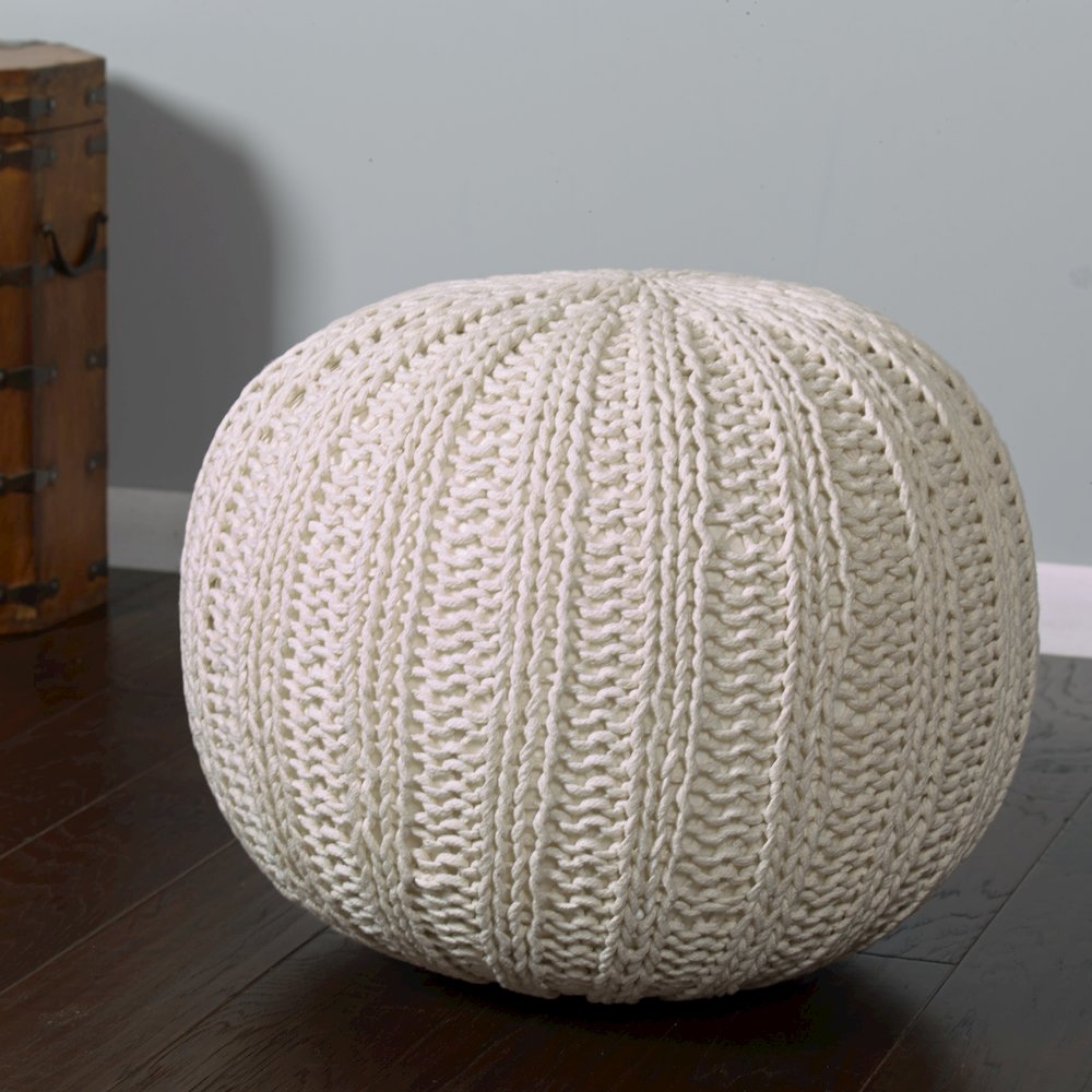 Celtic Cotton Indoor Pouf in Beige, 20" x 20" x 16". Picture 4