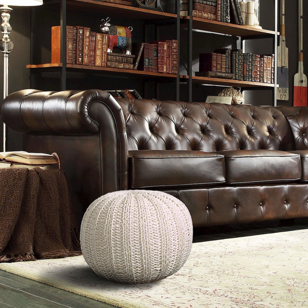 Celtic Cotton Indoor Pouf in Beige, 20" x 20" x 16". Picture 8