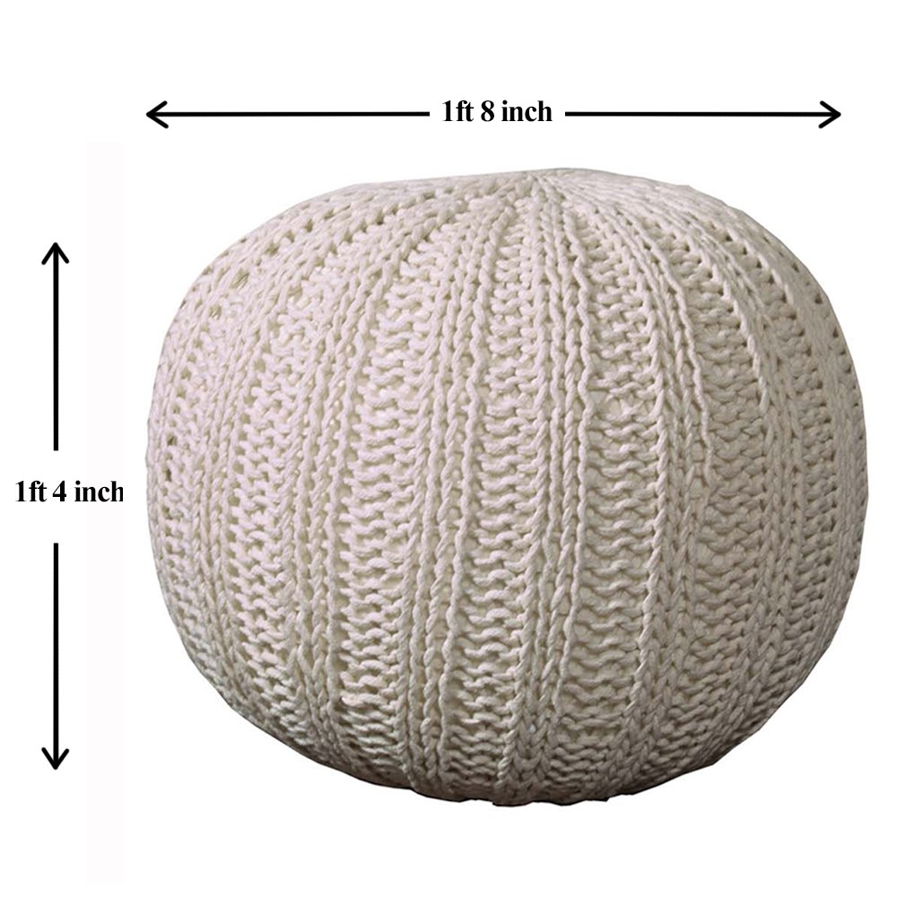 Celtic Cotton Indoor Pouf in Beige, 20" x 20" x 16". Picture 7
