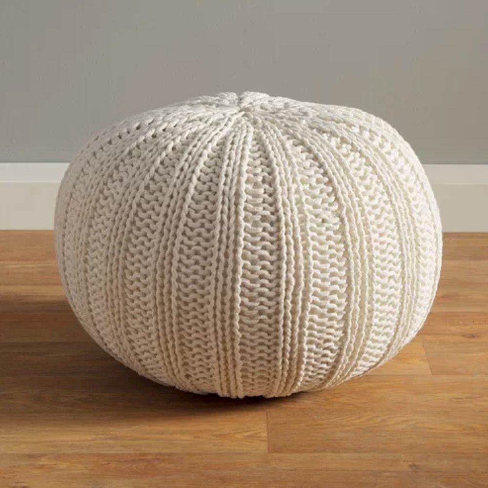 Celtic Cotton Indoor Pouf in Beige, 20" x 20" x 16". Picture 5