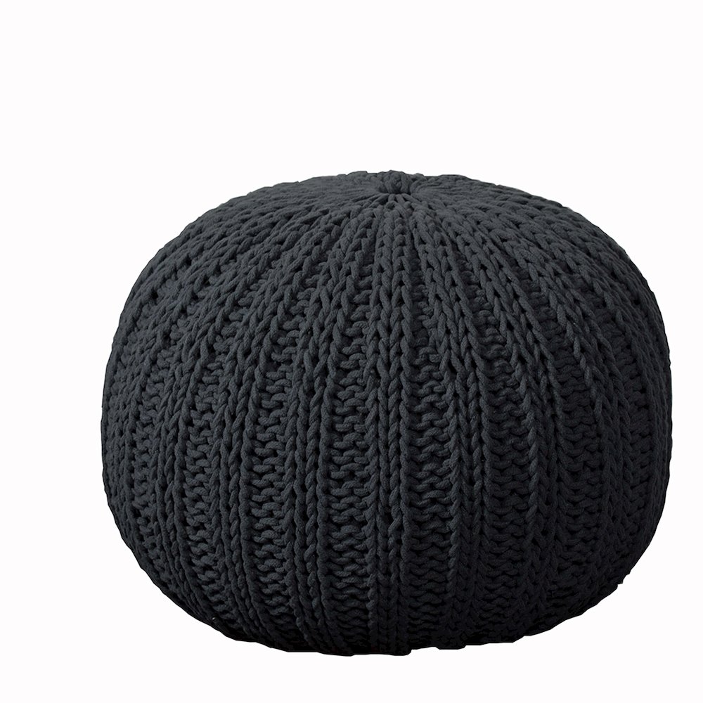 Celtic Cotton Indoor Pouf in Black, 20" x 20" x 16". Picture 1