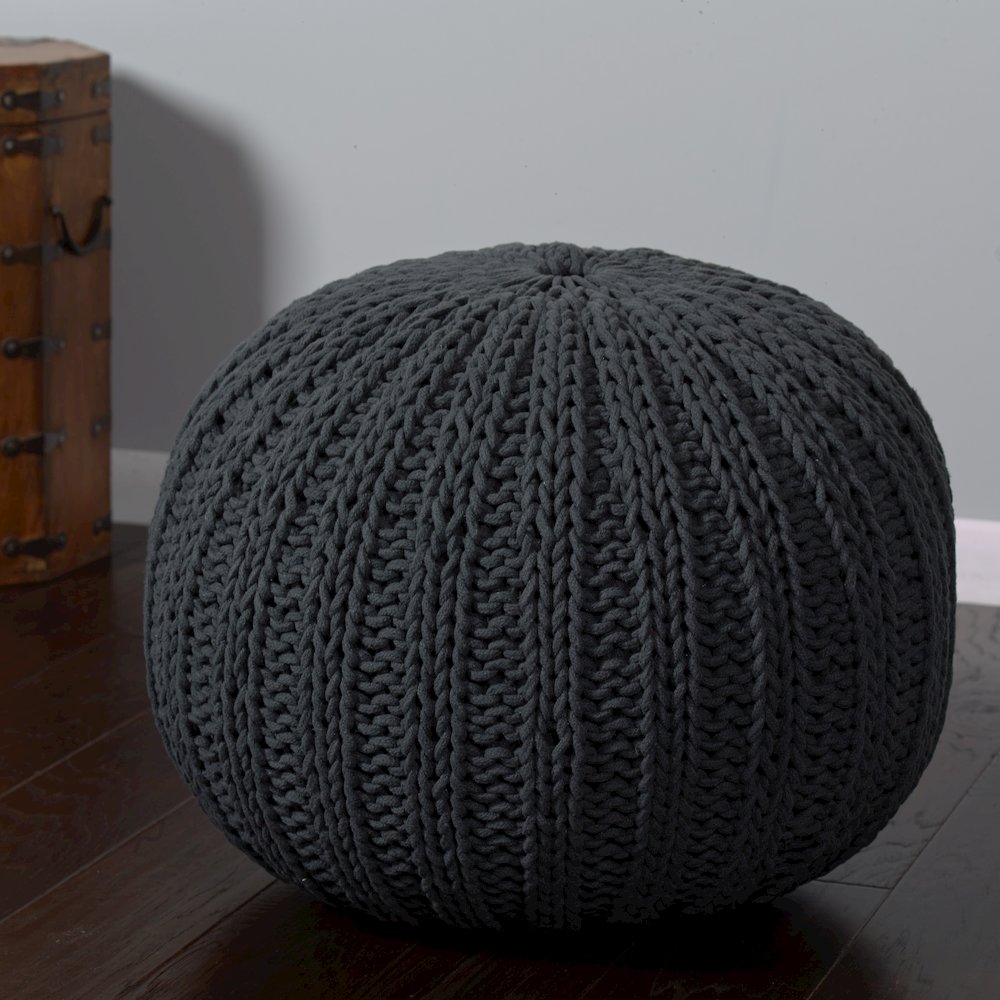 Celtic Cotton Indoor Pouf in Black, 20" x 20" x 16". Picture 4