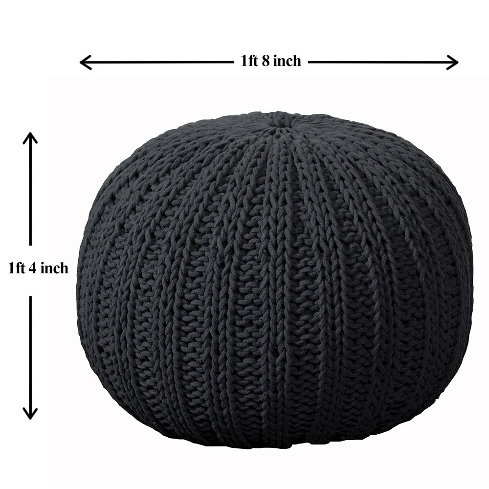 Celtic Cotton Indoor Pouf in Black, 20" x 20" x 16". Picture 6