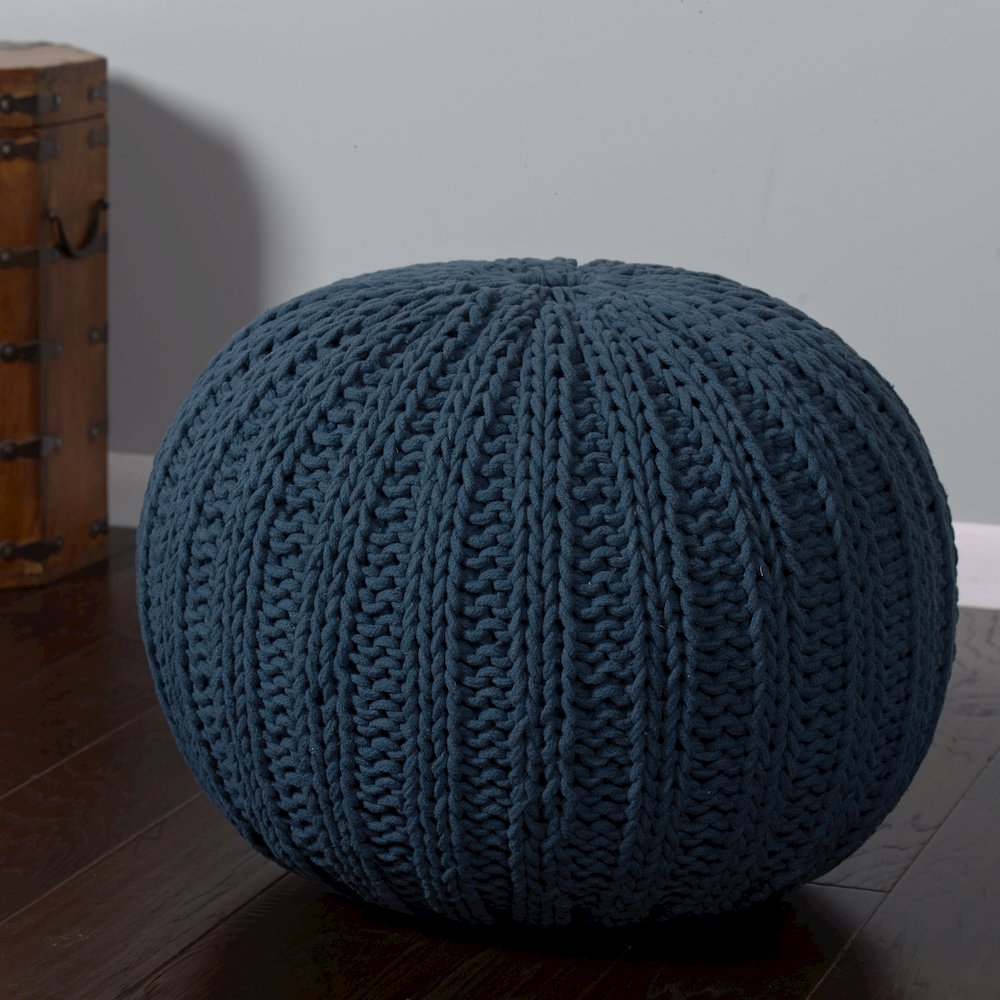 Celtic Cotton Indoor Pouf in Blue, 20" x 20" x 16". Picture 4