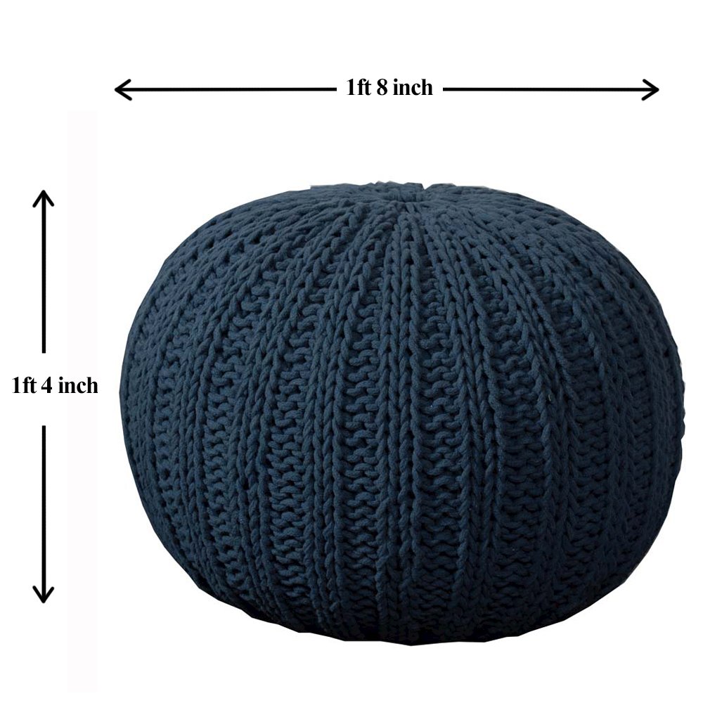 Celtic Cotton Indoor Pouf in Blue, 20" x 20" x 16". Picture 6