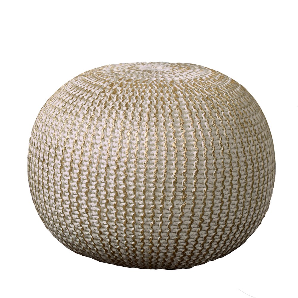 Celtic Cotton Indoor Pouf in Gold/Beige, 20" x 20" x 16". Picture 1
