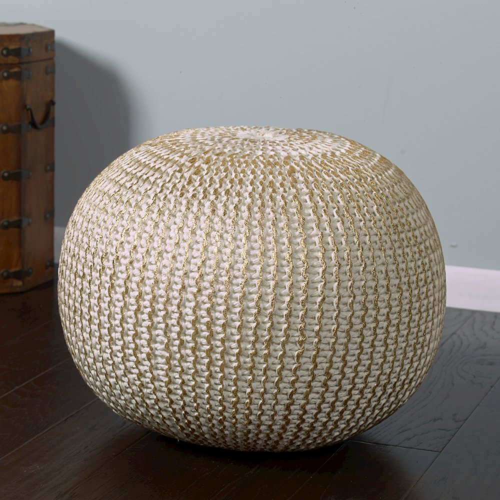 Celtic Cotton Indoor Pouf in Gold/Beige, 20" x 20" x 16". Picture 2