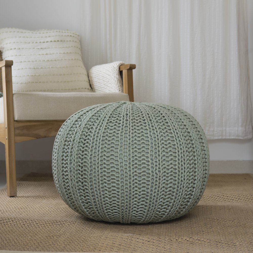 Celtic Cotton Indoor Pouf in Green, 20" x 20" x 16". Picture 2