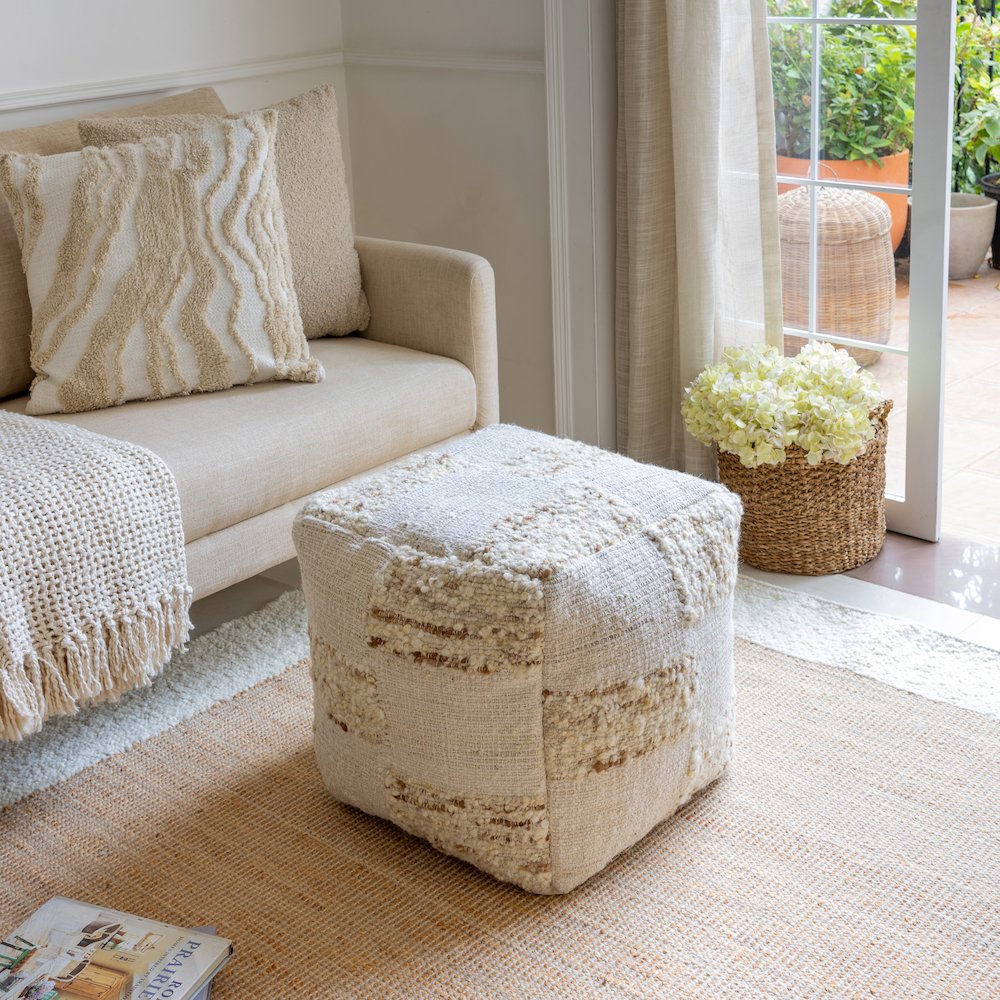 Geoblend Pouf Jute Blend Indoor Pouf in Ivory/Brown, 18" x 18" x 18". Picture 2