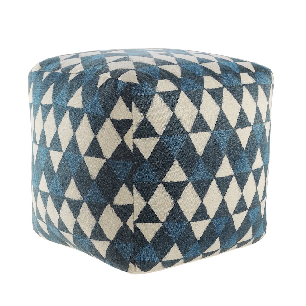 Pacifica Cotton Indoor Pouf in Blue/Cream, 20" x 20" x 20". Picture 1